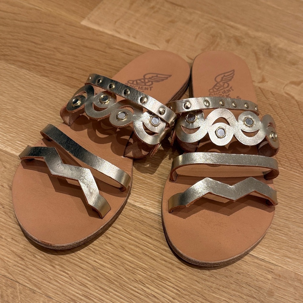 Ancient Greek Sandals Metallic Silver Sandals